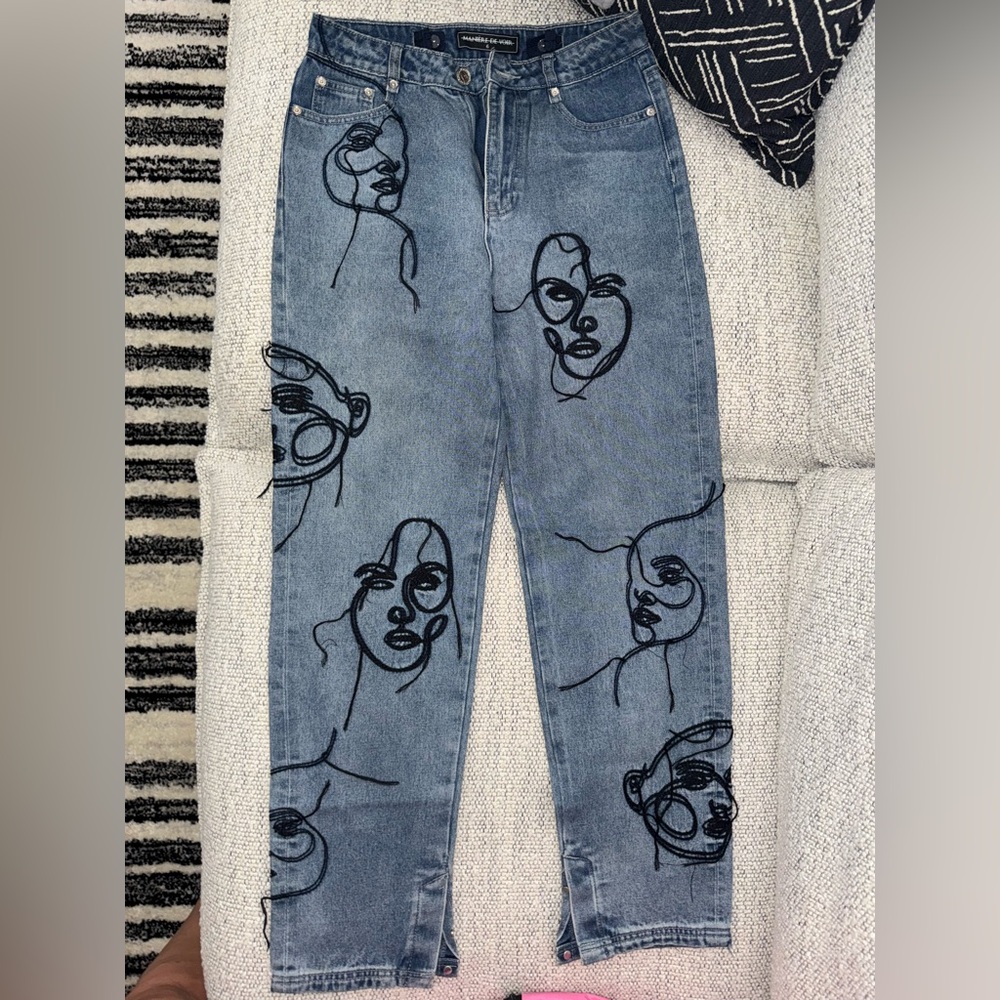 Artistic Face Print Women Jeans